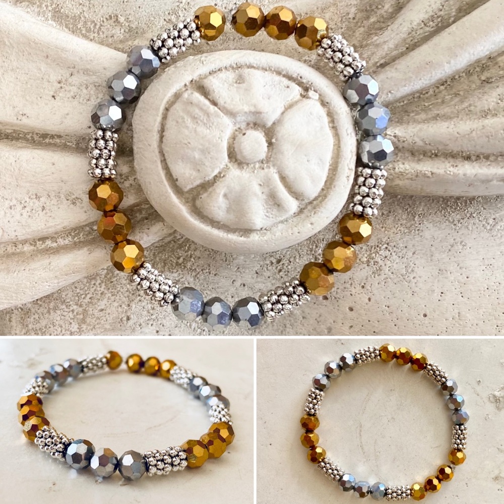 Silver and Gold Crystal Stretch Bracelet